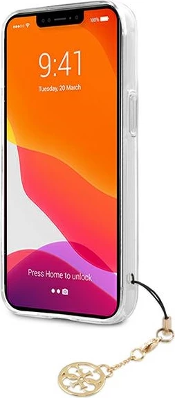 Mbështjellës Guess GUHCP13SKB4GBR për iPhone 13 mini 5.4", transparent, me varëse, kafe