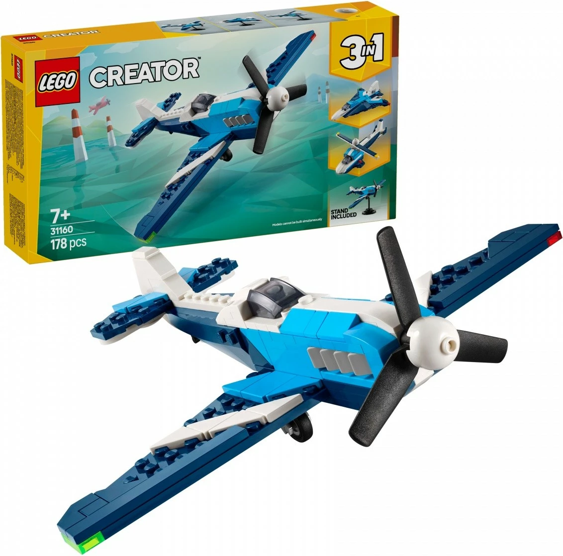 Set ndërtimi LEGO Creator 3-in-1, 31160 Airship: Racing Plane, 178 pjesë, blu