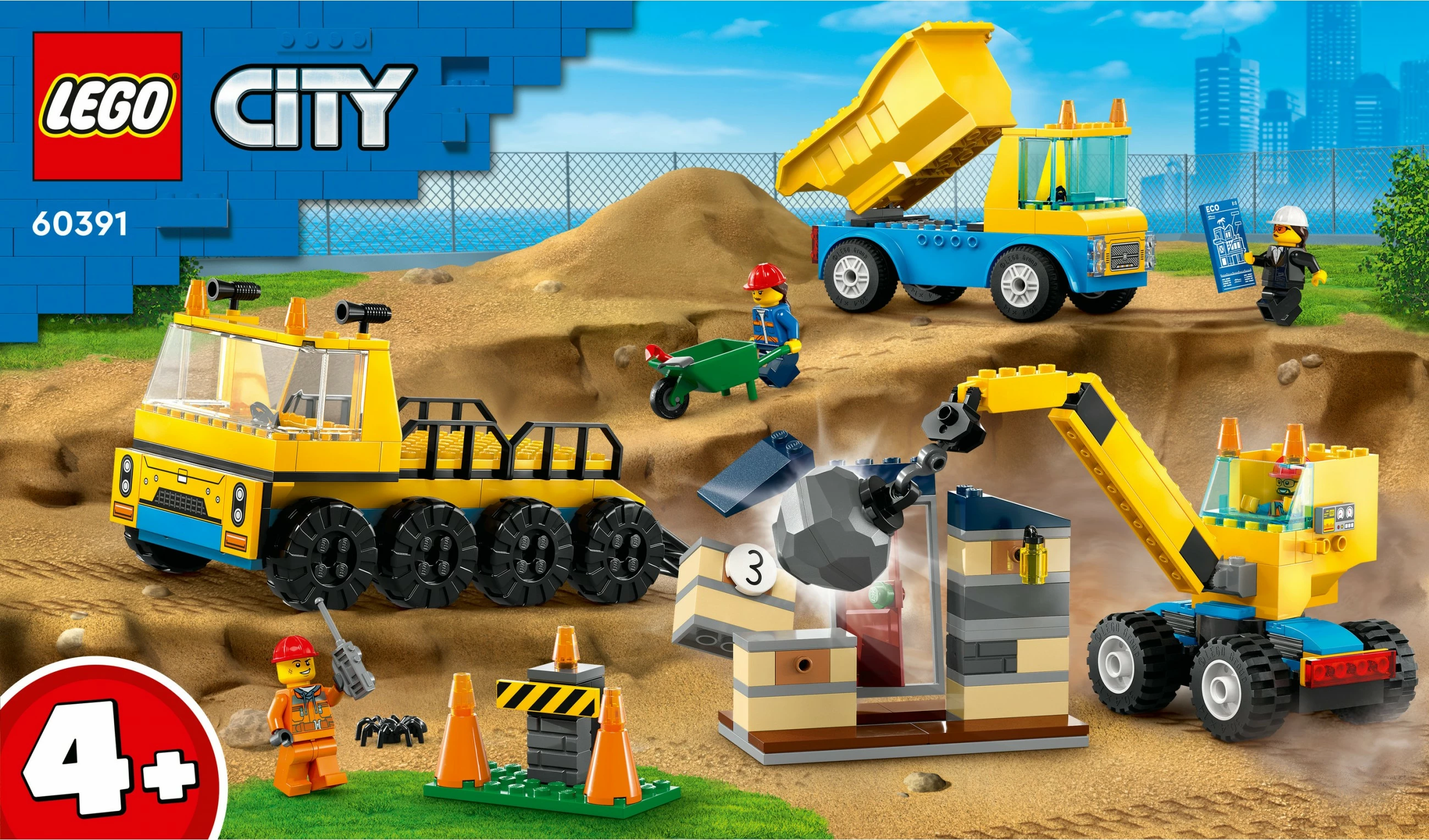 Set ndërtimi LEGO City Kamionë ndërtimi dhe Vinç me Top Demolimi, 235 copë, shumëngjyrësh