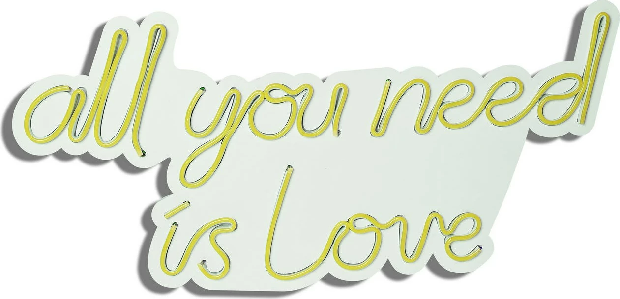 Dritë dekorative LED në mur, 'all you need is love', plastikë, ngjyrë e verdhë