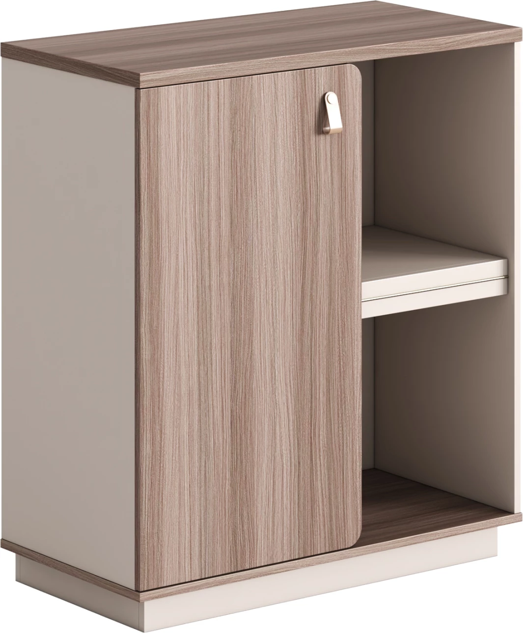 Komodë e ulët/librari SUPERON, melaminë bezhë & dru natyral, 80x40x90cm