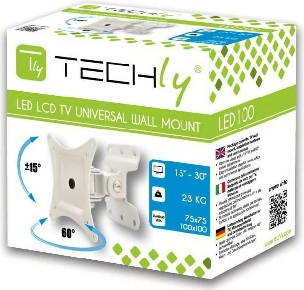 Mbajtëse muri për TV Techly 023868, për LCD/LED 13-30 inç, 23 kg, VESA, Bardhë
