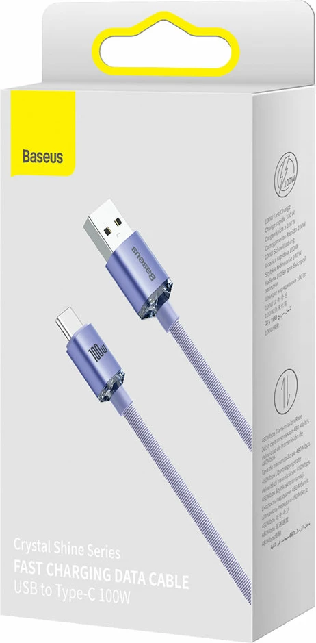 Kabllo Baseus Crystal Shine Series USB-A në USB-C, 1.2m, 100W, Vjollcë