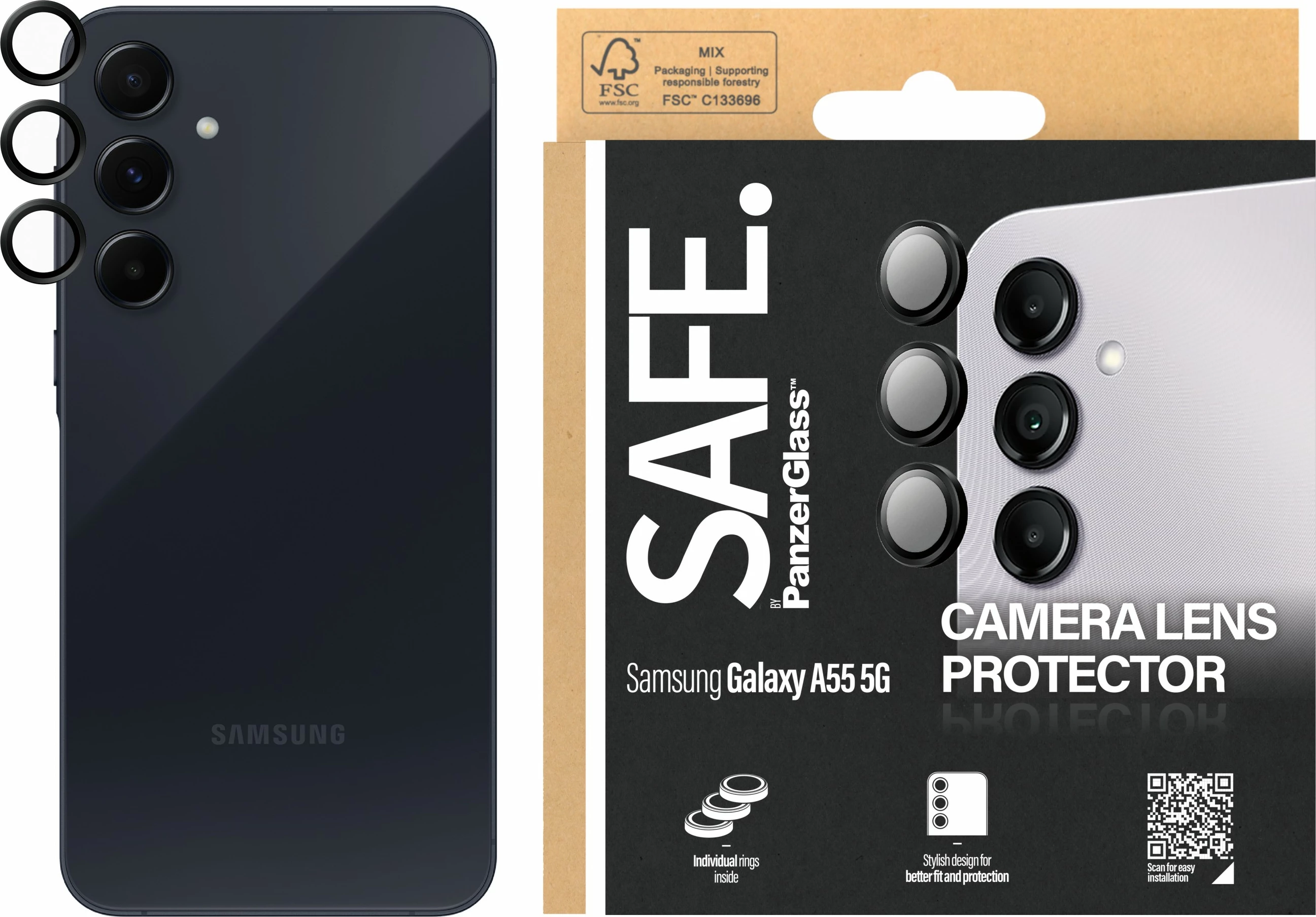 Mbrojtës xhami kamerë PanzerGlass për Samsung A55 5G, i zi