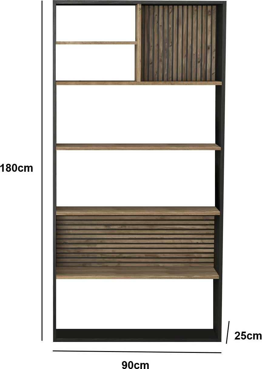 Raft librash Hanah Home, FRN-9013, ngjyrë druri, e zezë, Atlantic Pine, 90x180x25cm