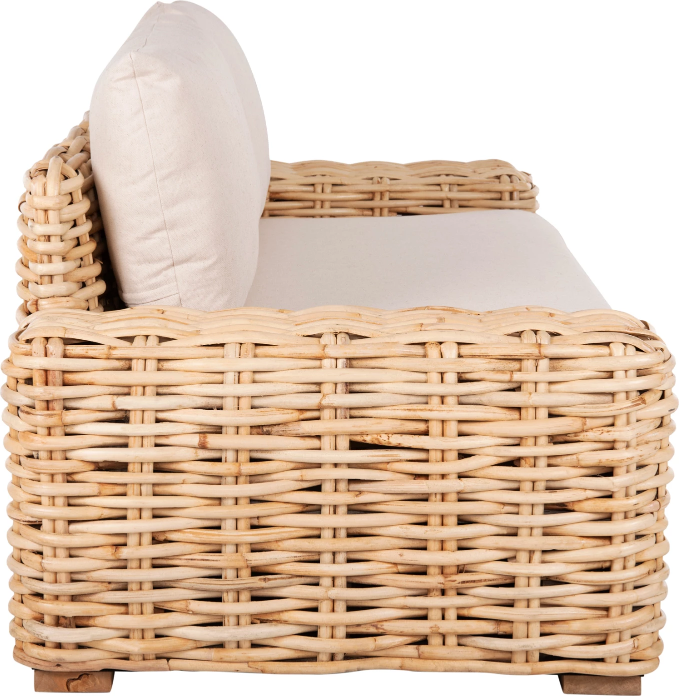 Divan i jashtëm 2-vendësh TROPEL FH9809 dru mango-rattan ngjyrë natyrale-jastëkë të bardhë 192x88x70-85Hcm