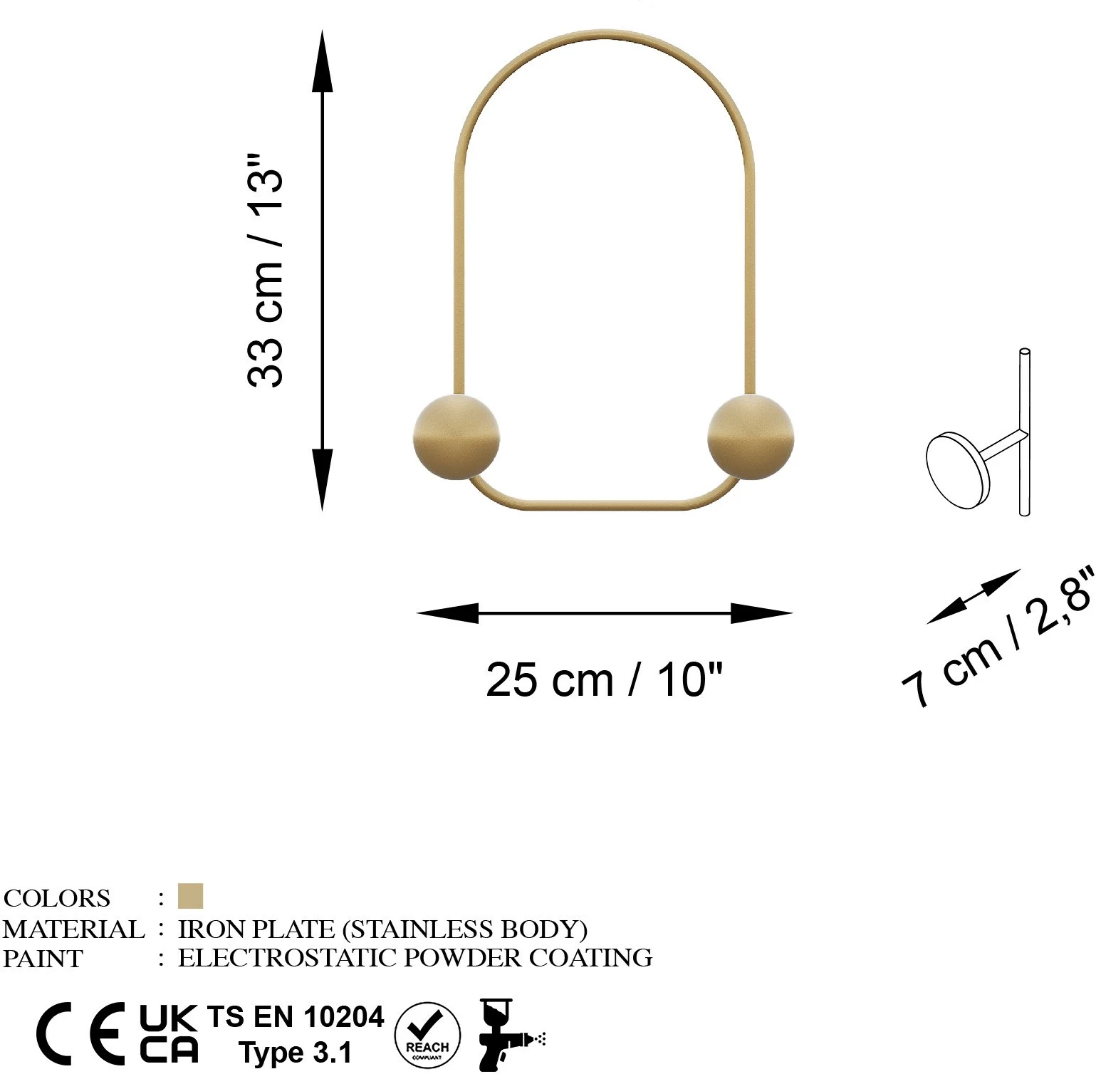 Varëse muri prej metali, Wallity, model bretkose, ngjyrë ari