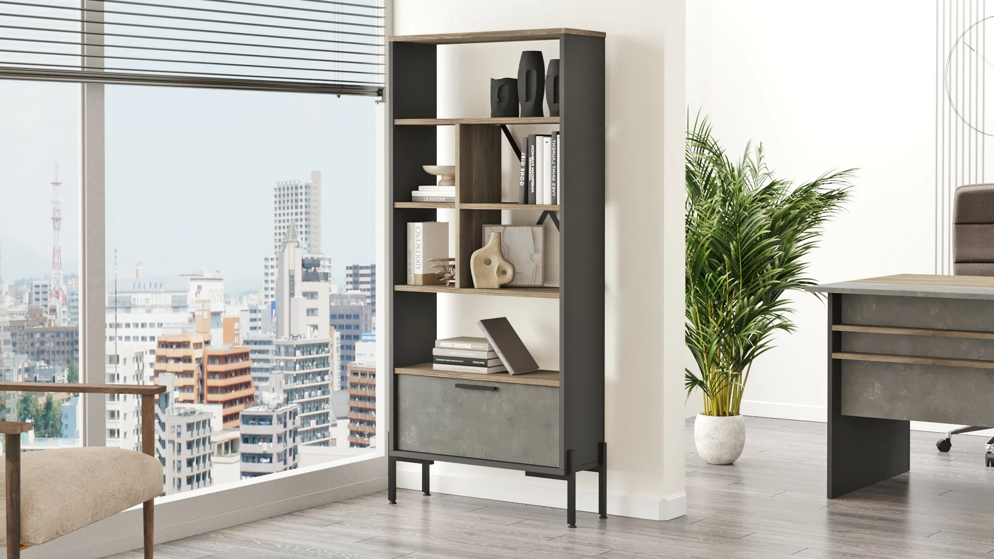 Raft librash Hanah Home, Vs4-Cga, ngjyrë kafe, gri, antracit