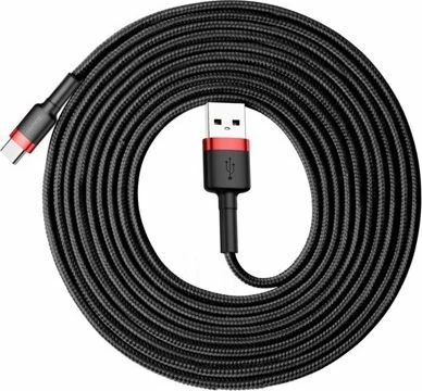 Kabllo USB-A në USB-C Baseus Cafule CATKLF-U91 3 m USB 2.0 e thurur, zi-kuqe