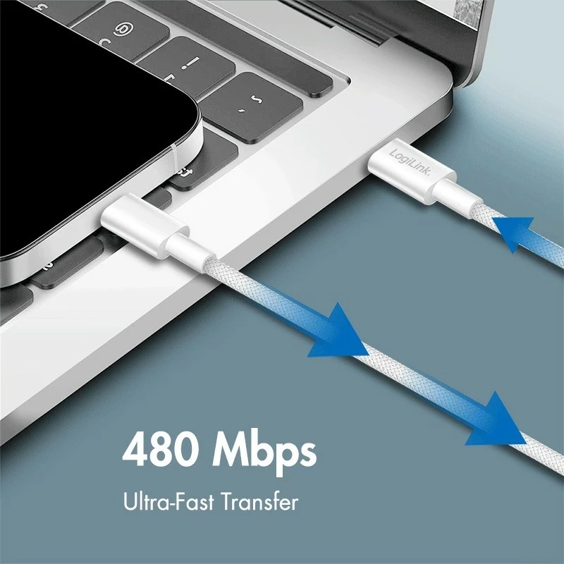 Kabëll USB-C në USB-C LogiLink 1.5m, najlon, bardhë