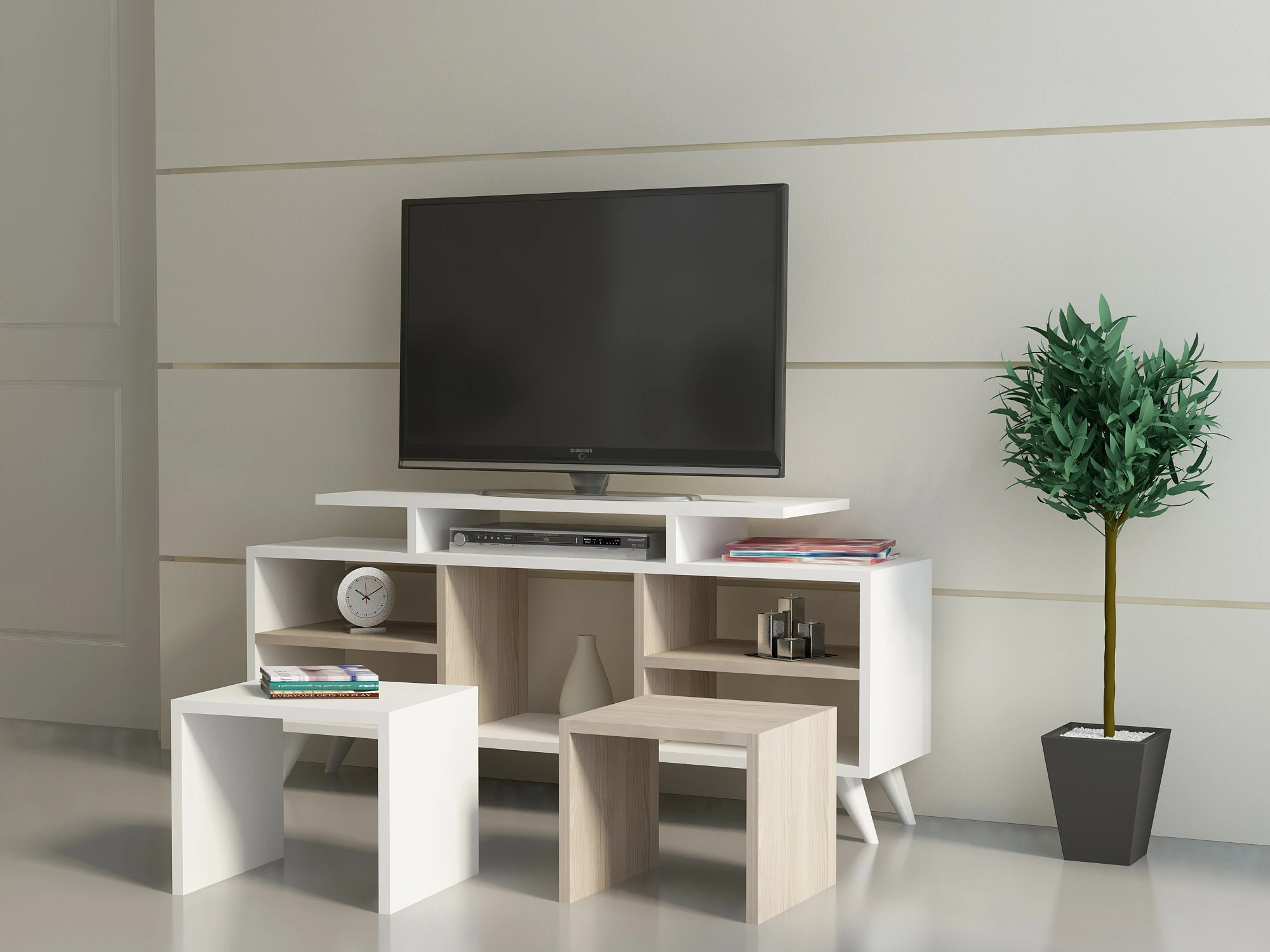 Set komodë TV Hanah Home, Kutay, e bardhë dhe Cordoba