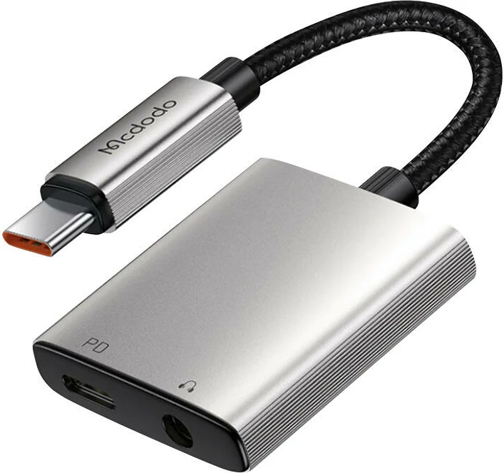 Adapter audio 2-në-1 Mcdodo CA-5050, USB-C në USB-C + 3.5mm, 60W, i zi