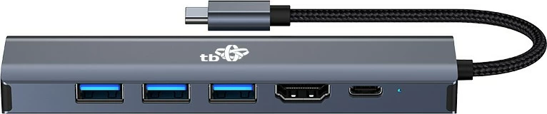 Adapter HUB USB C 6-në-1 TB, HDMI, 3x USB 3.0, PD, RJ-45, Grafit