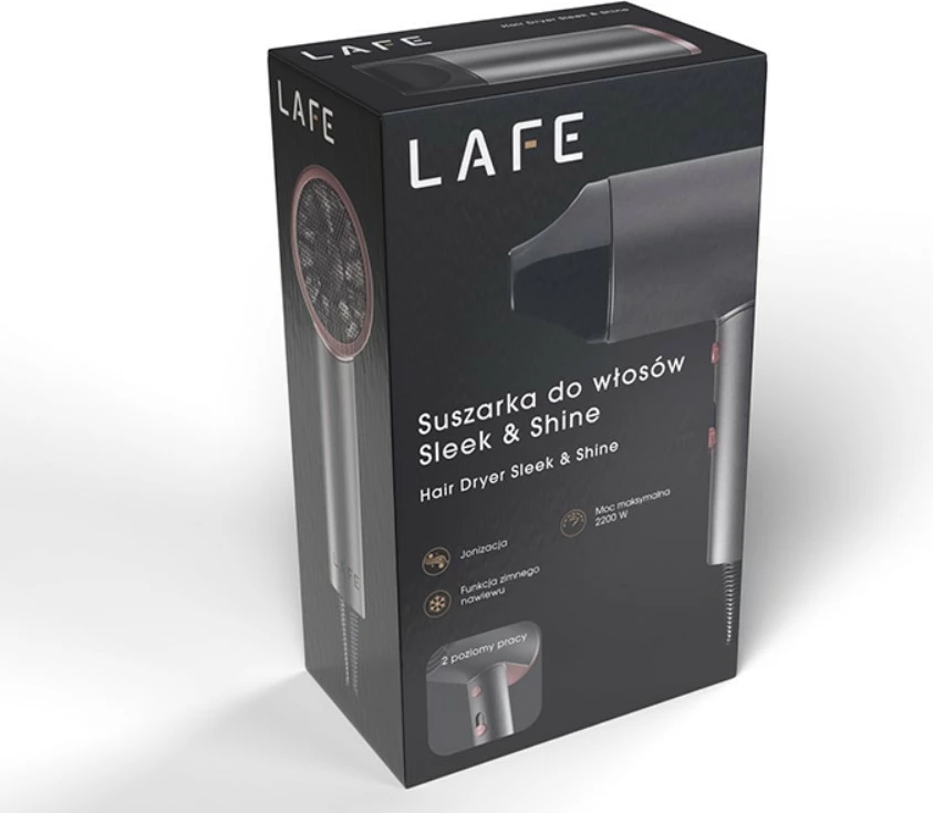 Tharëse flokësh, Lafe, LAFSUS47459, 1800-2200 W, 3 nivele nxehtësie, jonizim, turbo dhe cool shot, me koncentrator, grafit/rozë