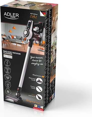 Fshesë me korrent vertikale Adler AD 7048, pa kabllo, 0.8L, e zezë/e kuqe/e bardhë