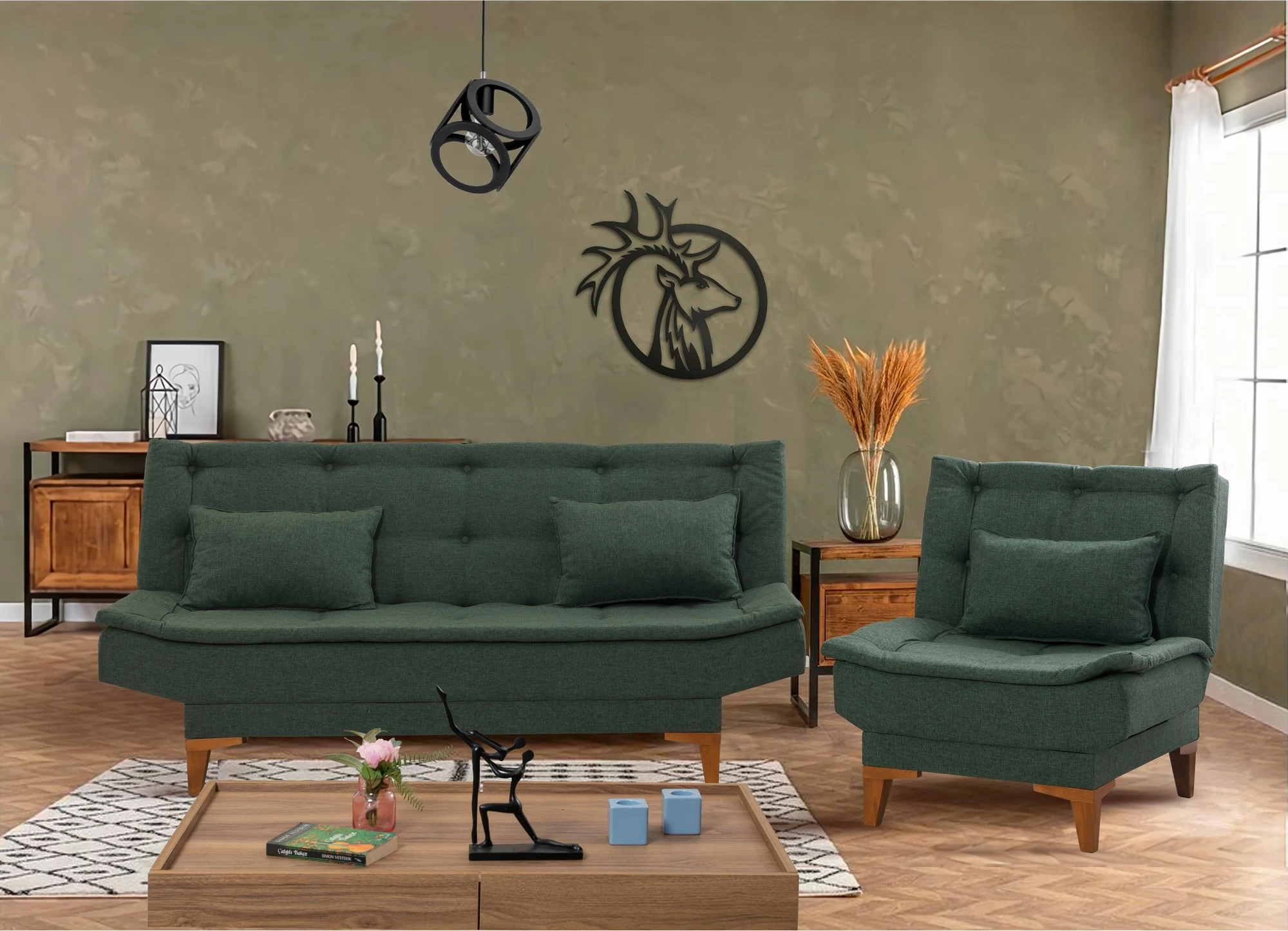 Set divan-krevat dhe karrige, ngjyrë e gjelbër, Atelier del Sofa, Santo-TKM03-1070