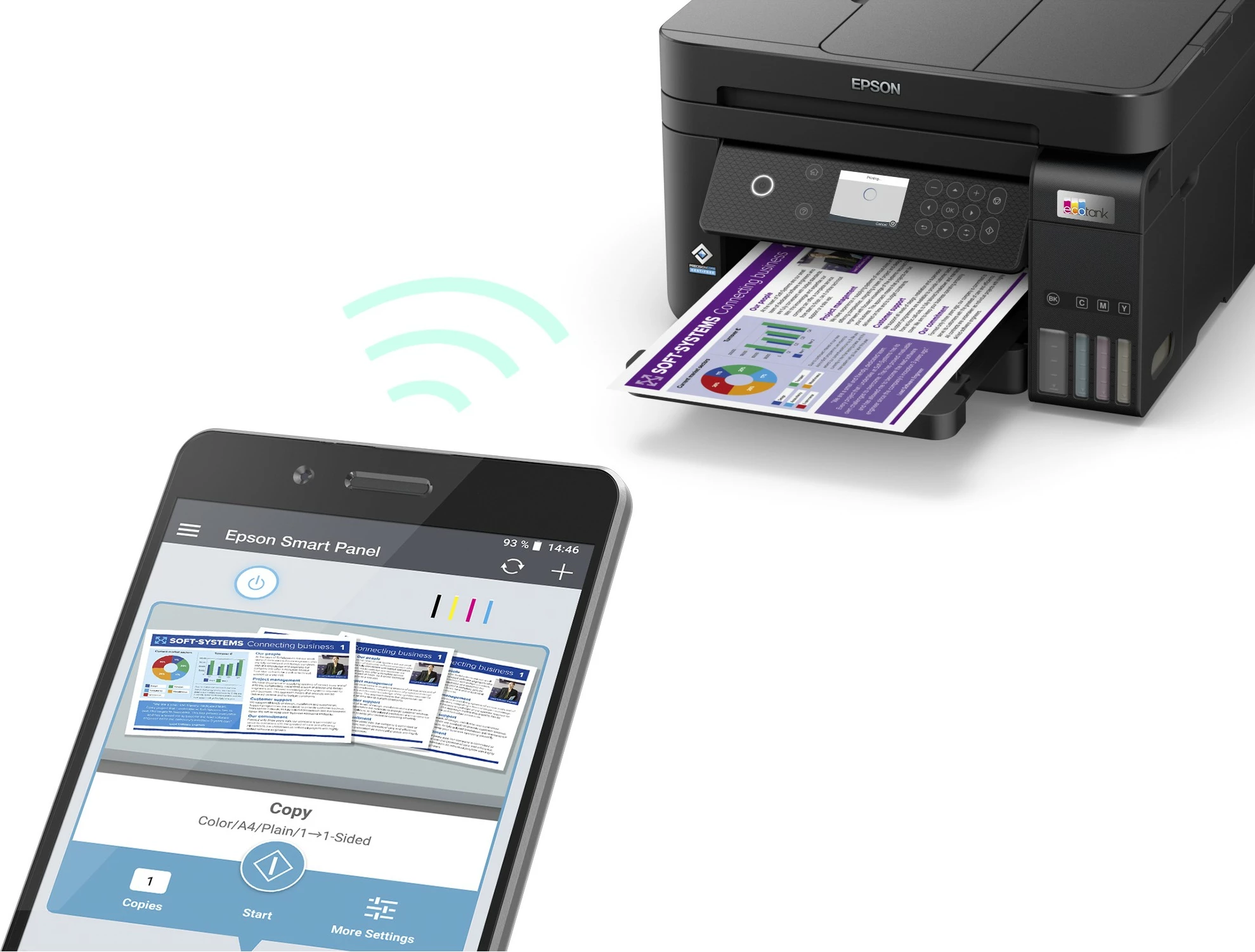 Printer multifunksional Epson EcoTank ET-3850, ngjyrë, A4, Wi-Fi, LCD, i zi
