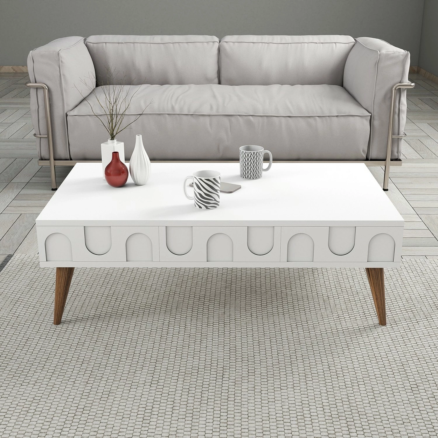 Set mobiljesh për dhomë dite, Skye Decor, Lyon 3, e bardhë dhe arre