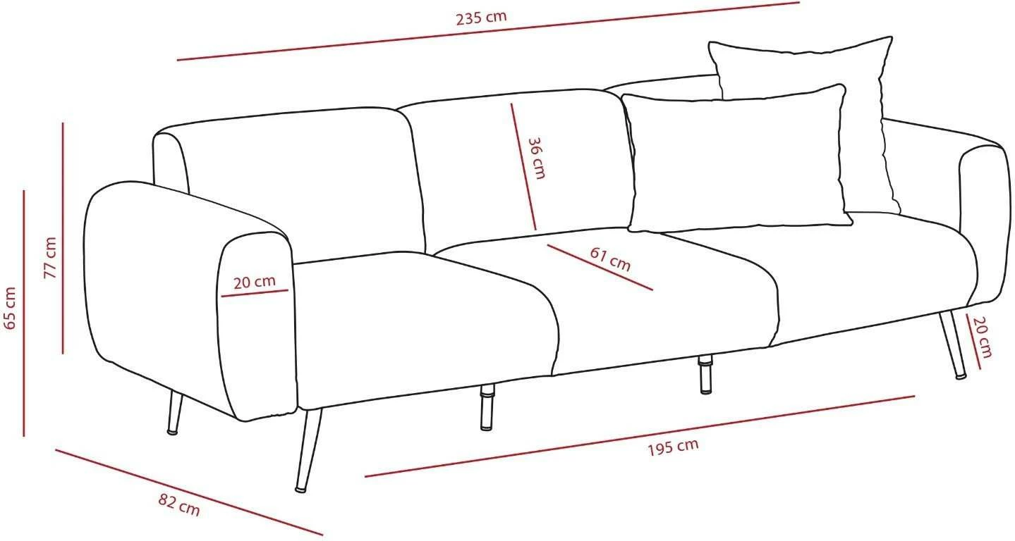 Divan treshe Atelier del Sofa, ngjyrë gri e çelët