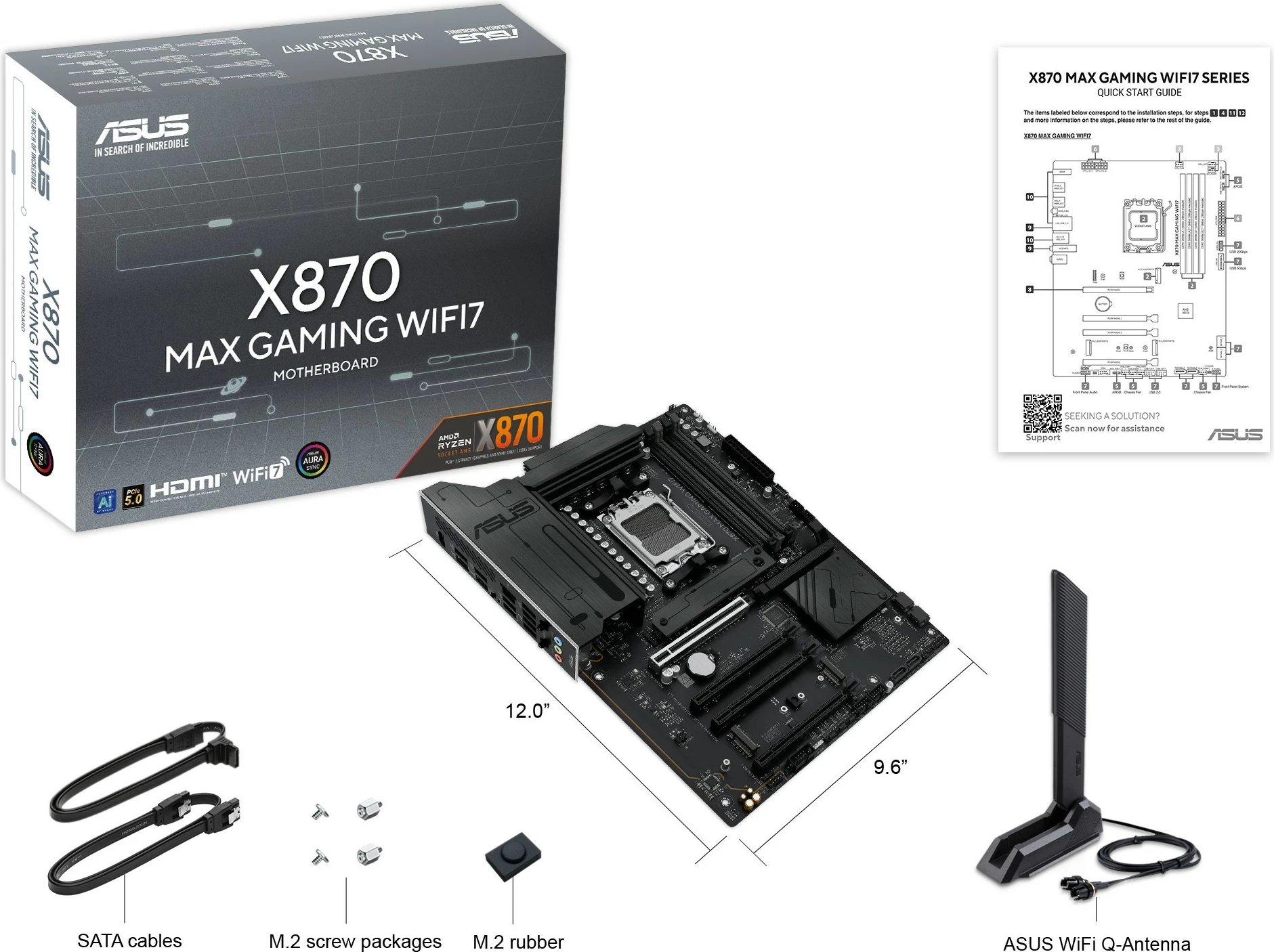Pllakë amë ASUS X870 MAX GAMING WIFI7, Socket AM5, DDR5, ATX, Wi-Fi 7, e zezë