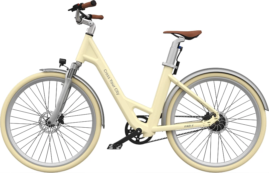 Bicikletë elektrike qyteti ADO Air 28 250W 36V/9.6Ah 28\" me rrip karboni e verdhë