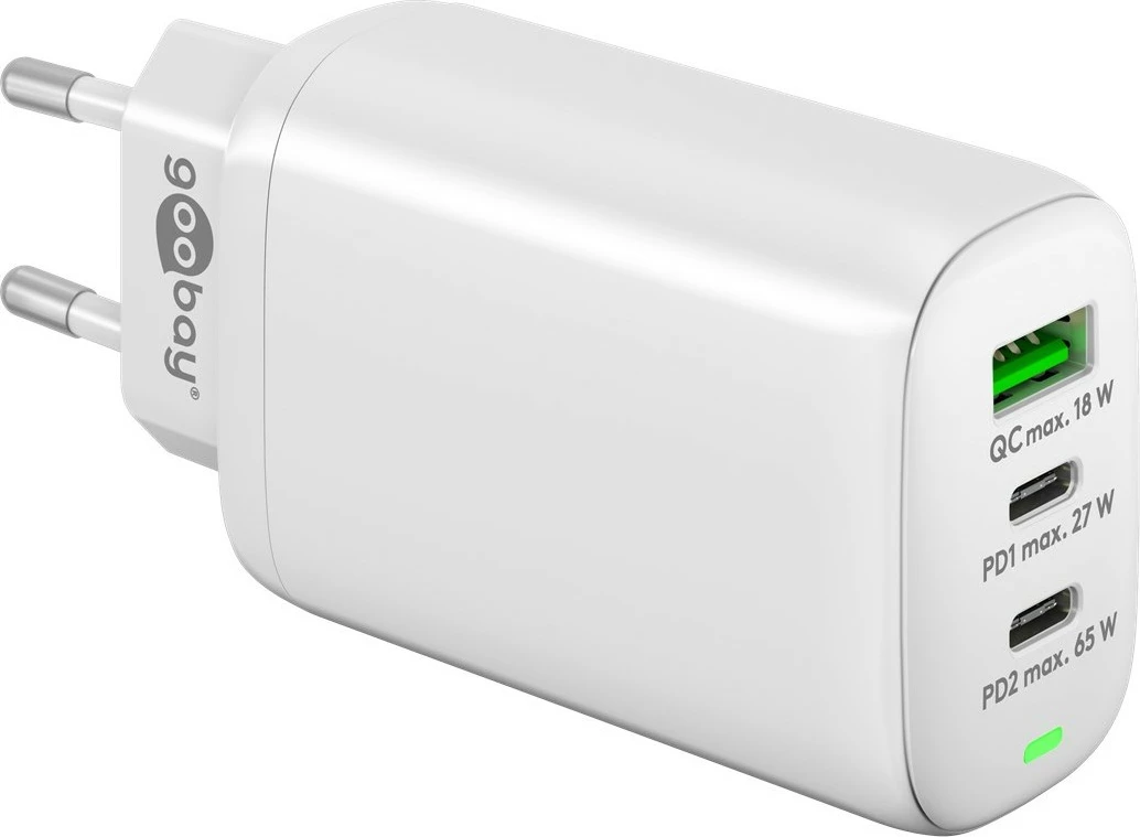 Karikues Goobay 61759, 3 porta USB, Quick Charge 3.0, i bardhë