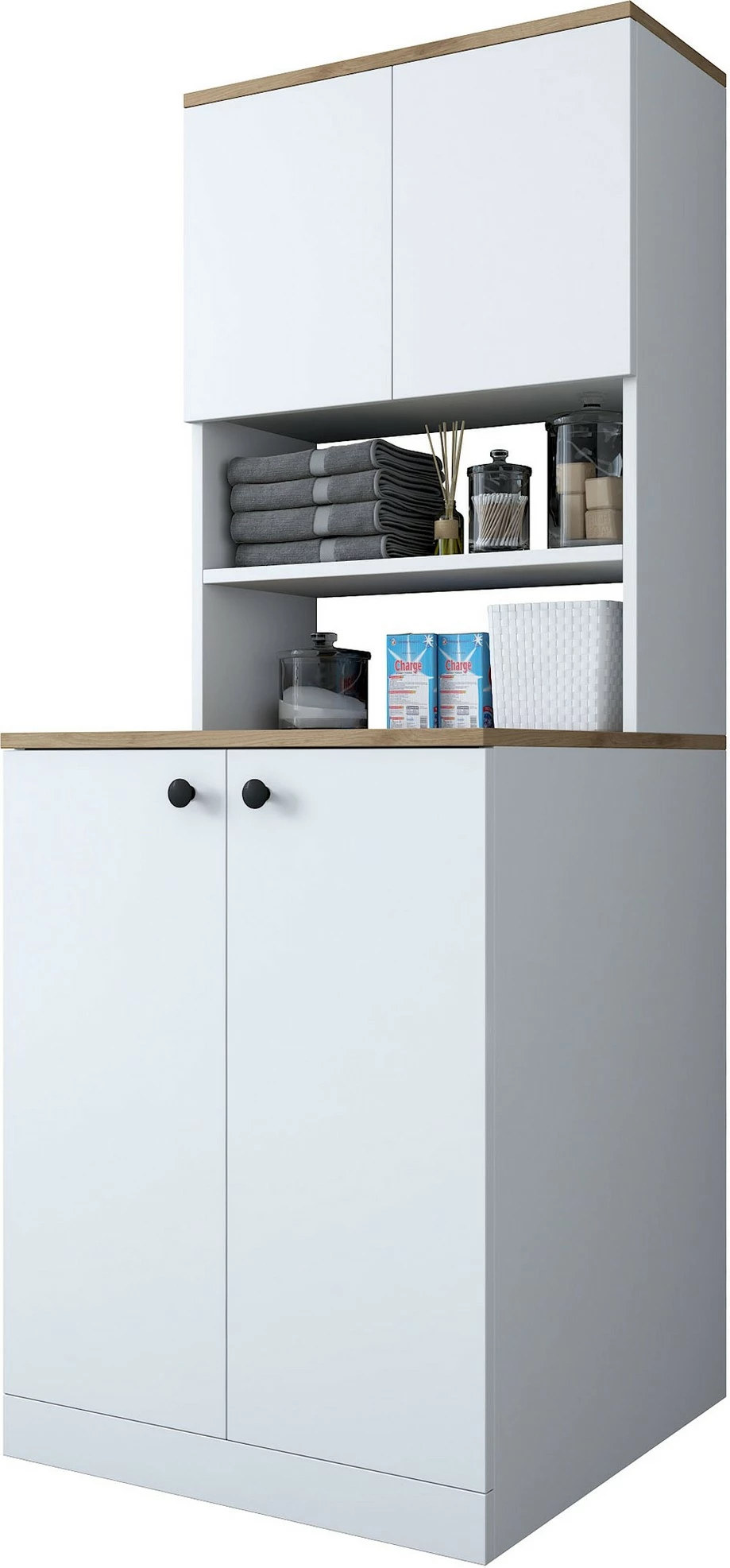 Dollap për lavatriçe, ngjyrë e bardhë dhe arre, Hanah Home KD102-2160