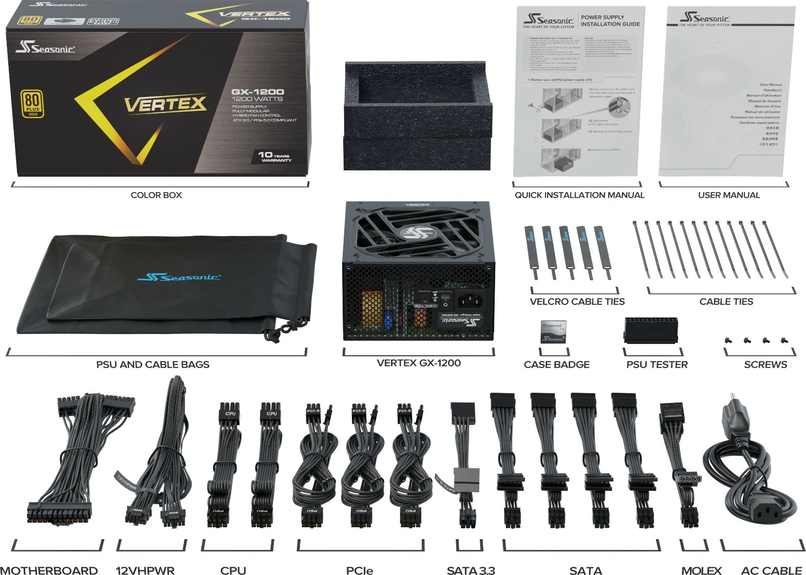 Kasë Seasonic VERTEX GX-1200, 1200 W, 80 PLUS Gold, e zezë