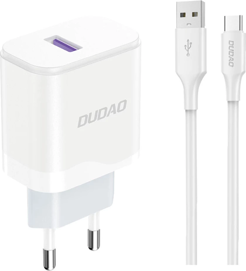 Karikues rrjeti Dudao A20EU me kabllo USB-A në USB-C, 18W, Bardhë
