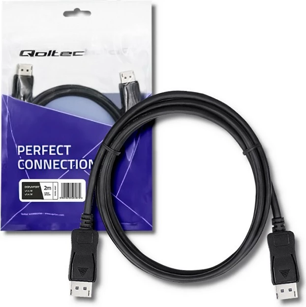 Kabllo DisplayPort 1.4 Qoltec 50587, 2m, e zezë