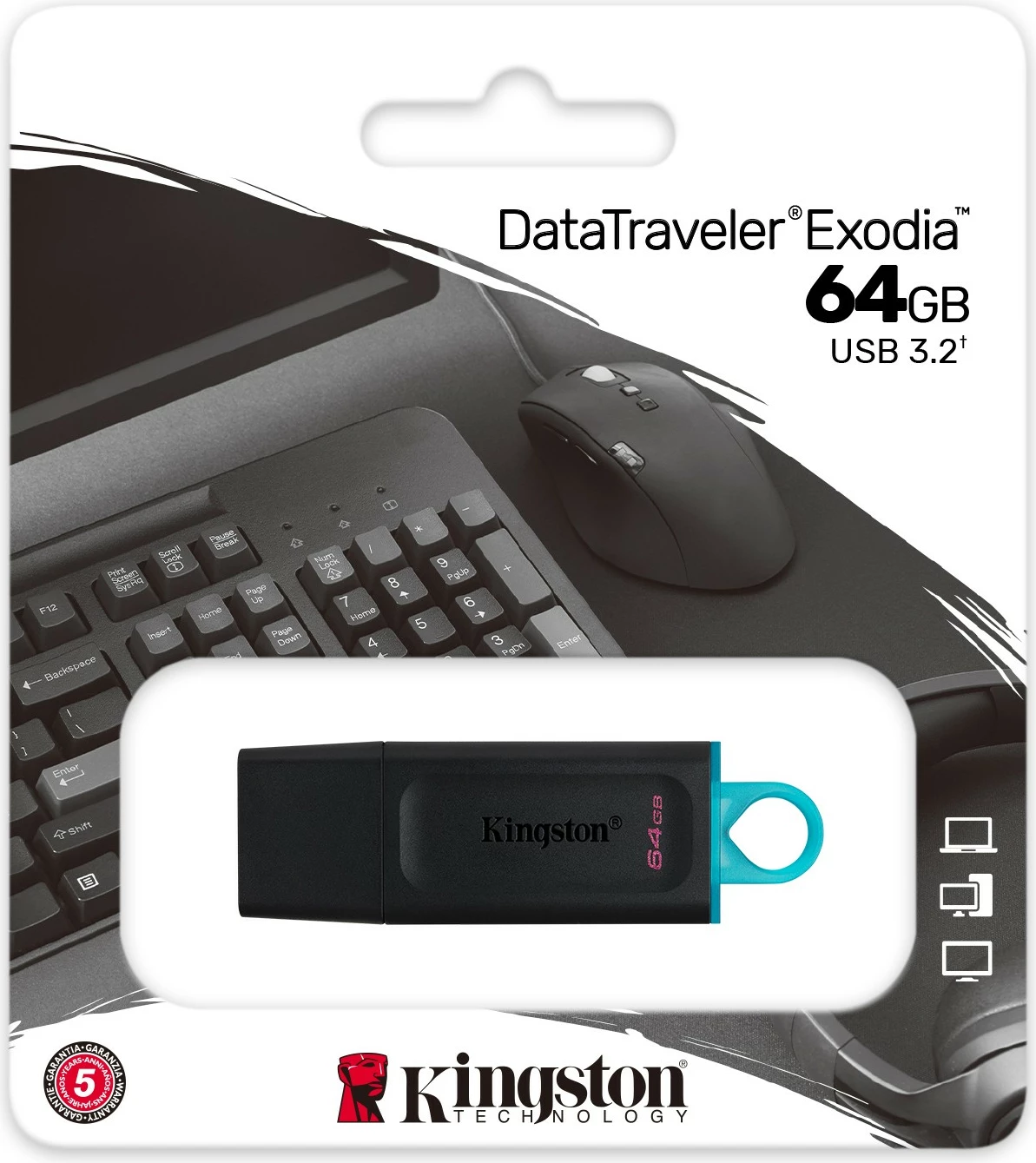 USB 3.2 Flash Drive Kingston DataTraveler Exodia, 64 GB, USB Type-A, Black, Turquoise