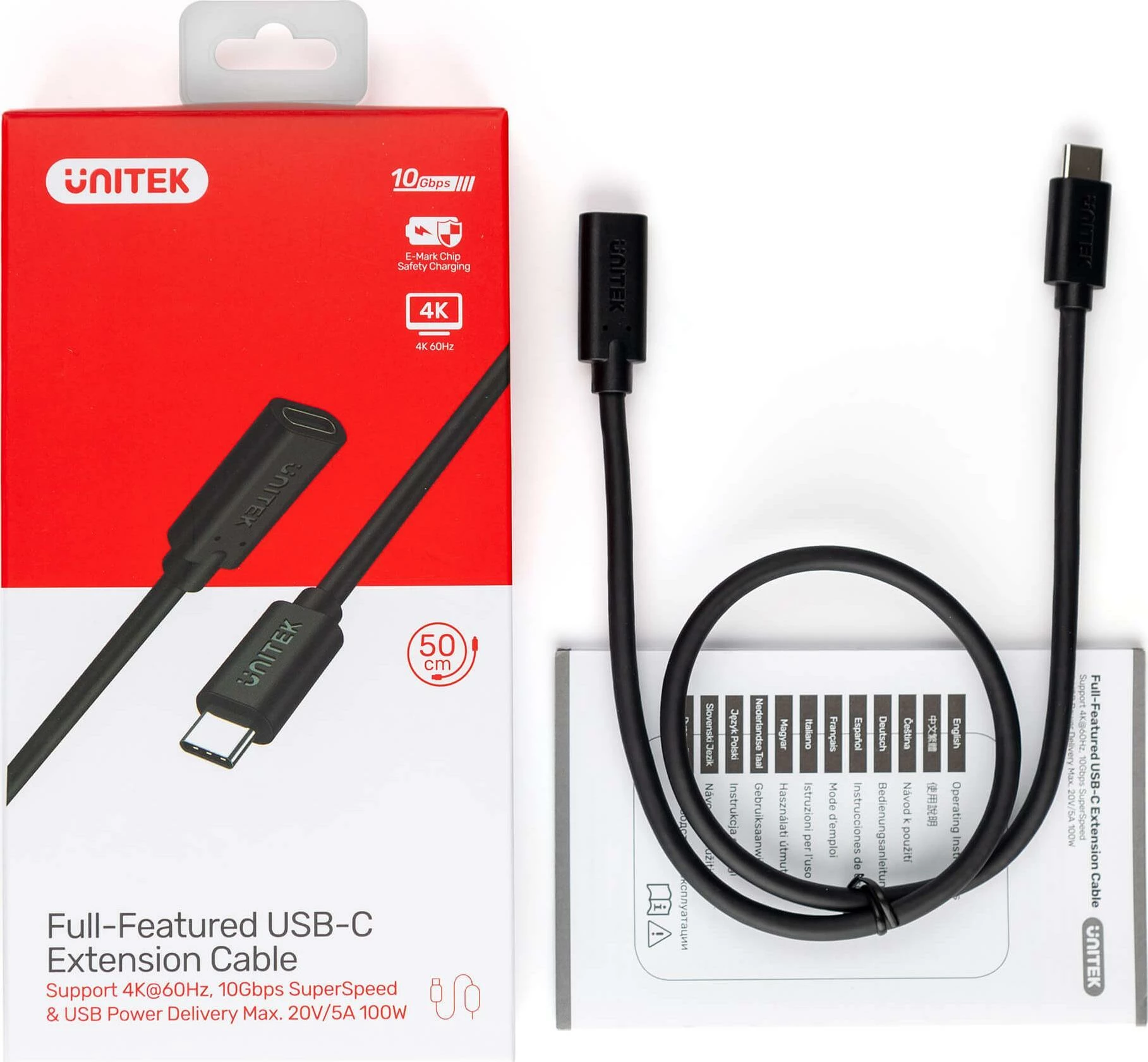 Kabllo zgjatëse USB-C Unitek C14086BK-1.5M 1.5 m USB 3.1 Gen2 10 Gbps 100W PD 4K, e zezë
