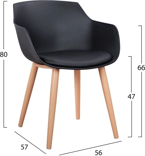 Karrige ngrënieje Lucie FH8242.02 e zezë me këmbë metalike 56x57x80 cm, set prej 2 copë