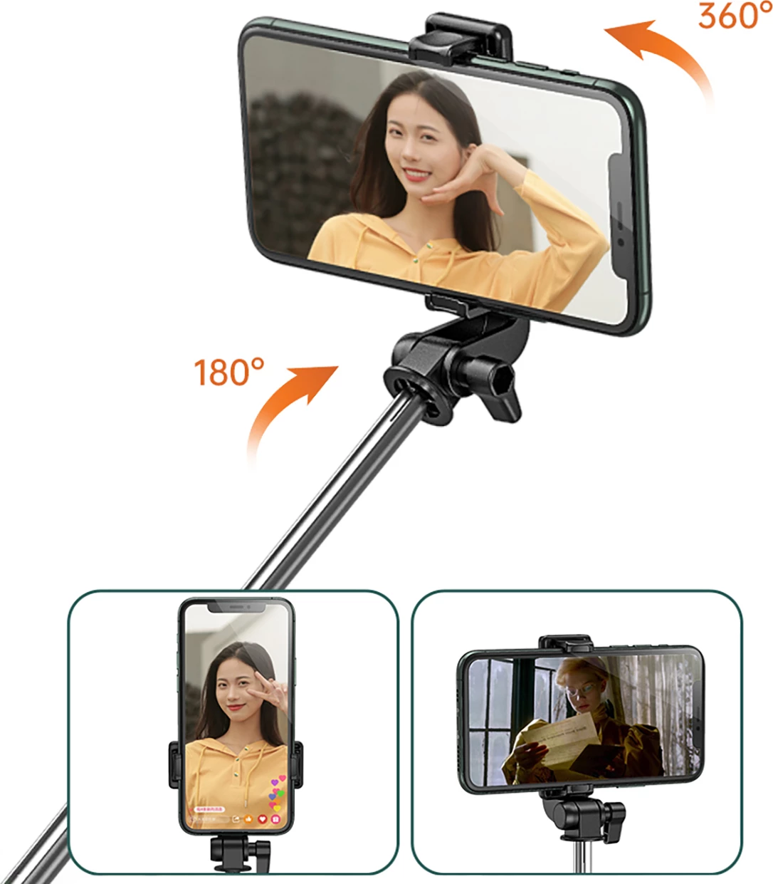 Selfie stick Wozinsky WHS1Y me tripod, 1m, me mbajtës telefoni, e zezë