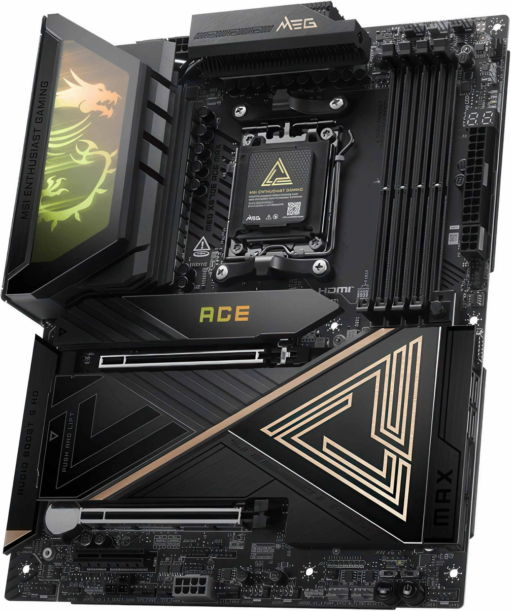 Pllakë amë MSI MEG X870E ACE MAX, AMD X870E, ATX, DDR5 deri 256GB, Wi‑Fi 7, USB4, e zezë/ari