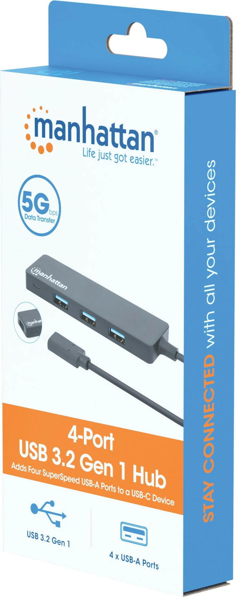 USB hub MANHATTAN 4-Port USB 3.2 Gen 1, C-Stecker në 4x A-porta, zi