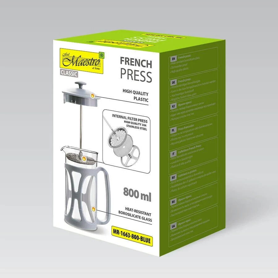 French press Maestro MR-1663, 800 ml, Blu