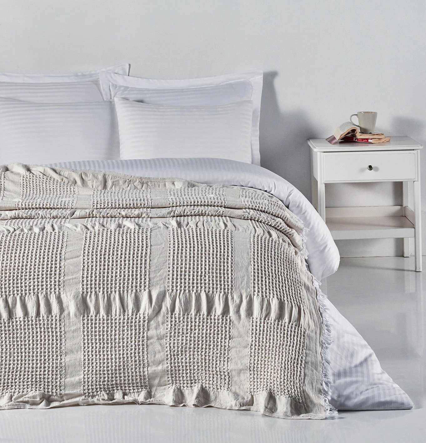 Mbulesë krevati dopio L'essentiel, waffle, ngjyrë natyrale