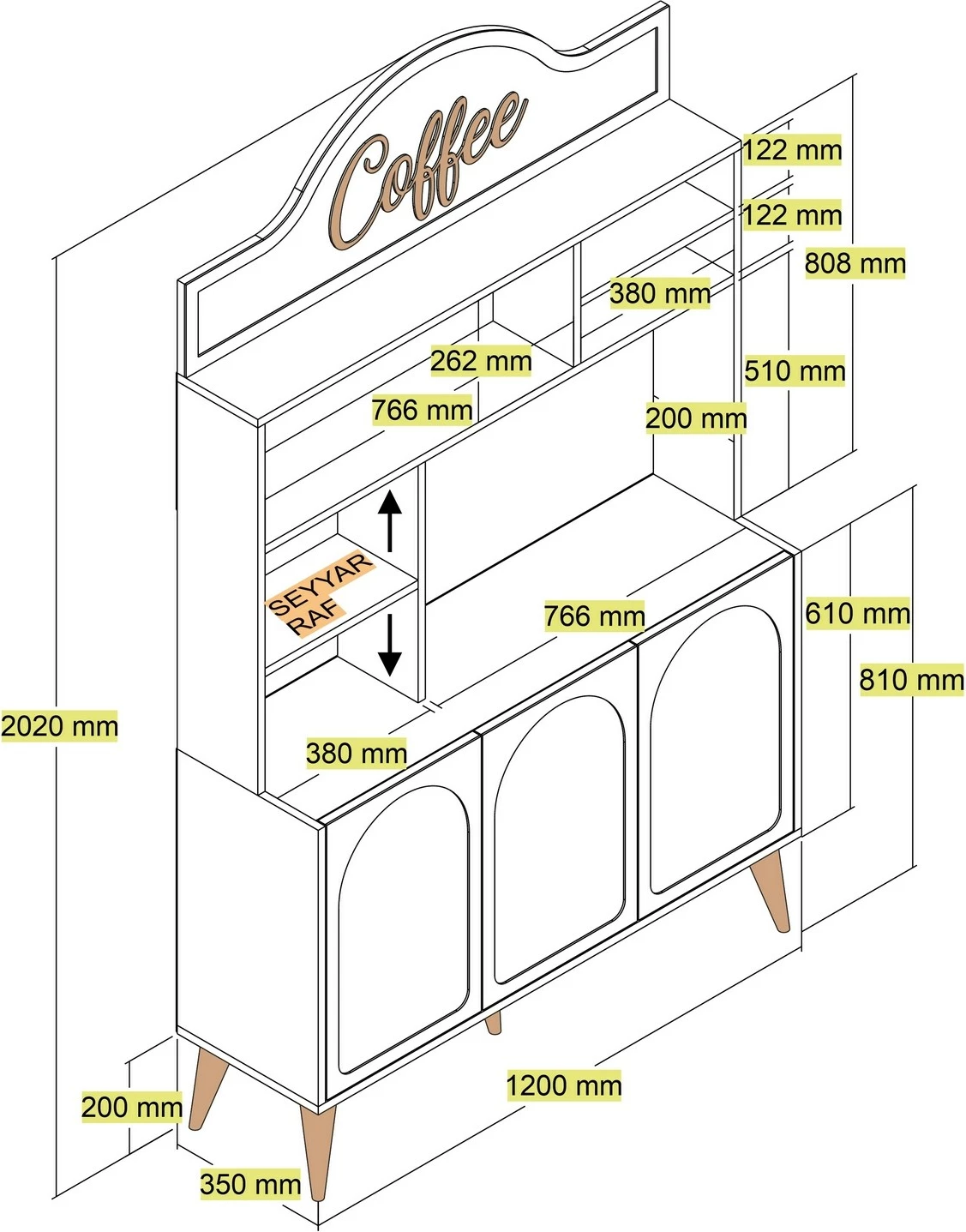 Dollap për kafe, ngjyrë krem dhe arre, Skye Decor Lyon 120