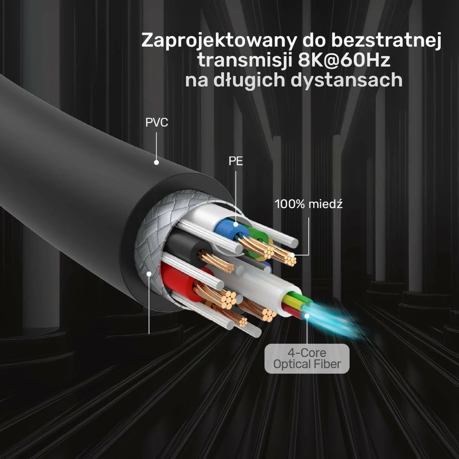 Kabëll optik HDMI Unitek 2.1 AOC 8K 120Hz 40m, ngjyrë zezë-argjendtë