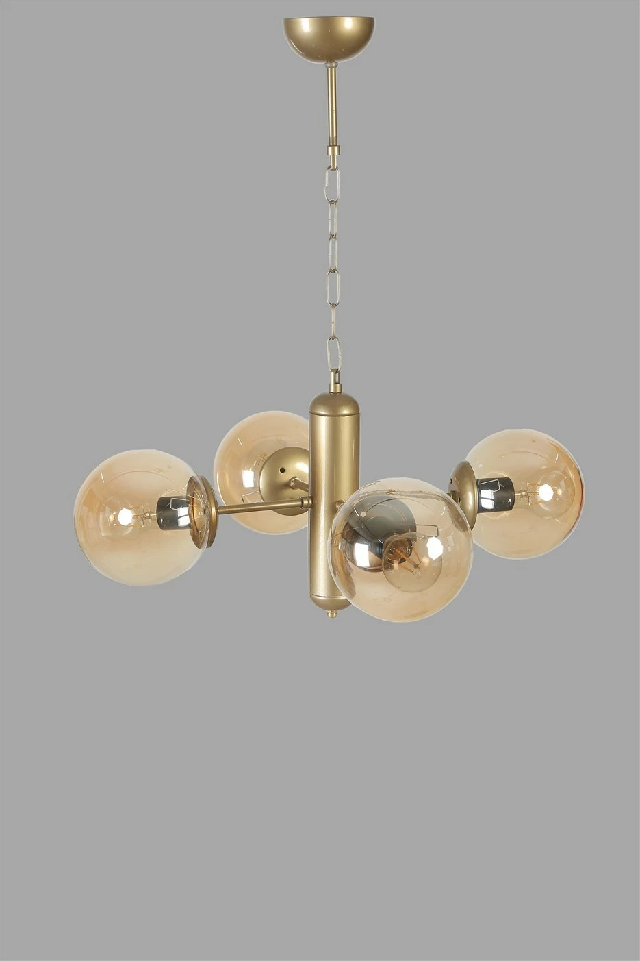 Llambë tavani Opviq Bankok, 4 llampa, ngjyrë qelqi amber dhe ari