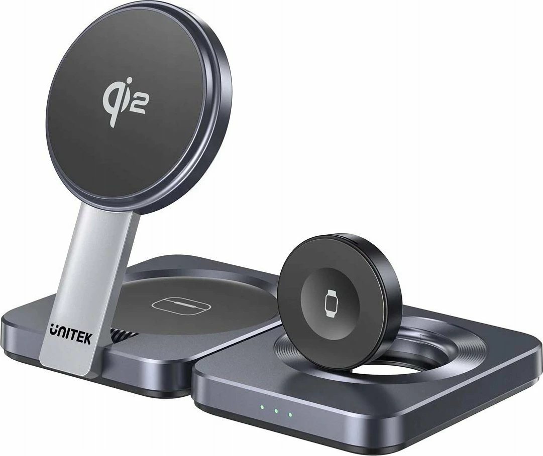 Stacion karikimi Unitek P1300AGY01 3-në-1 Qi2 15W me kabllo USB-C 1.5 m, gri