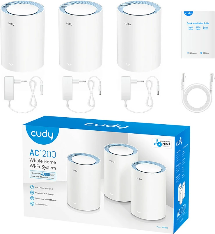 Mesh system Cudy M1200 3-pack, Wi-Fi 5, dual-band, i bardhë
