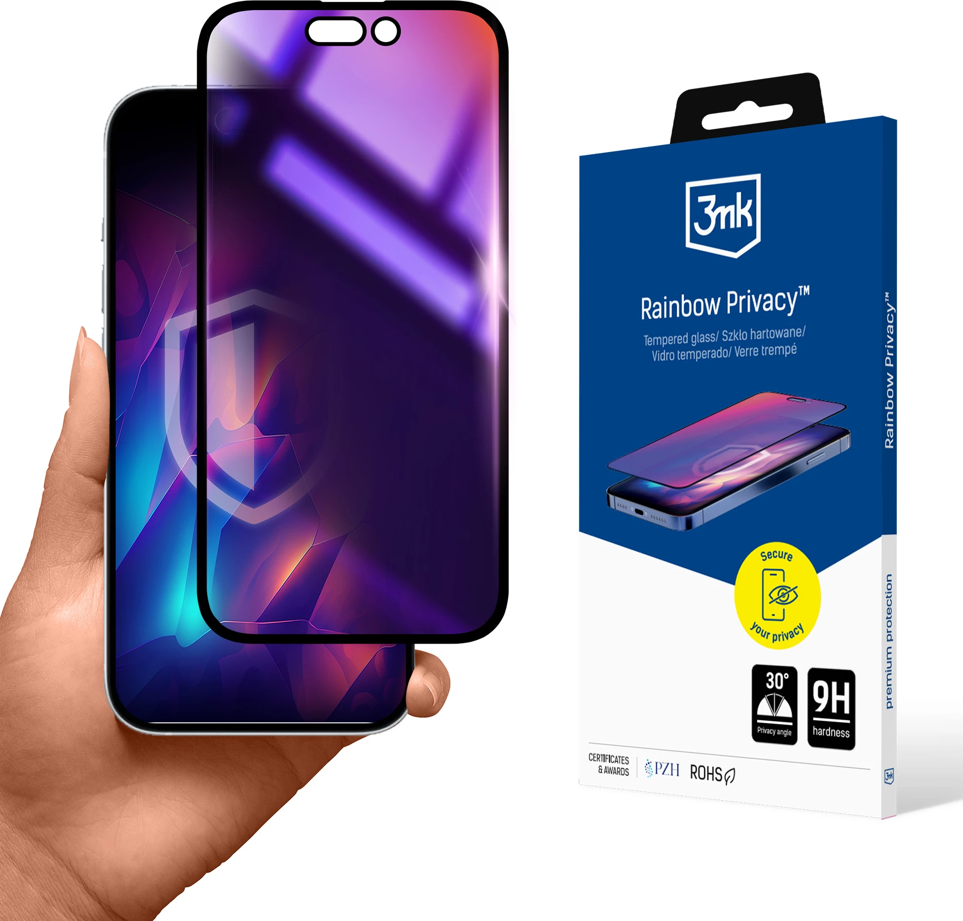 Xham mbrojtës 3mk Rainbow Privacy për iPhone 16 Plus, efekt rainbow