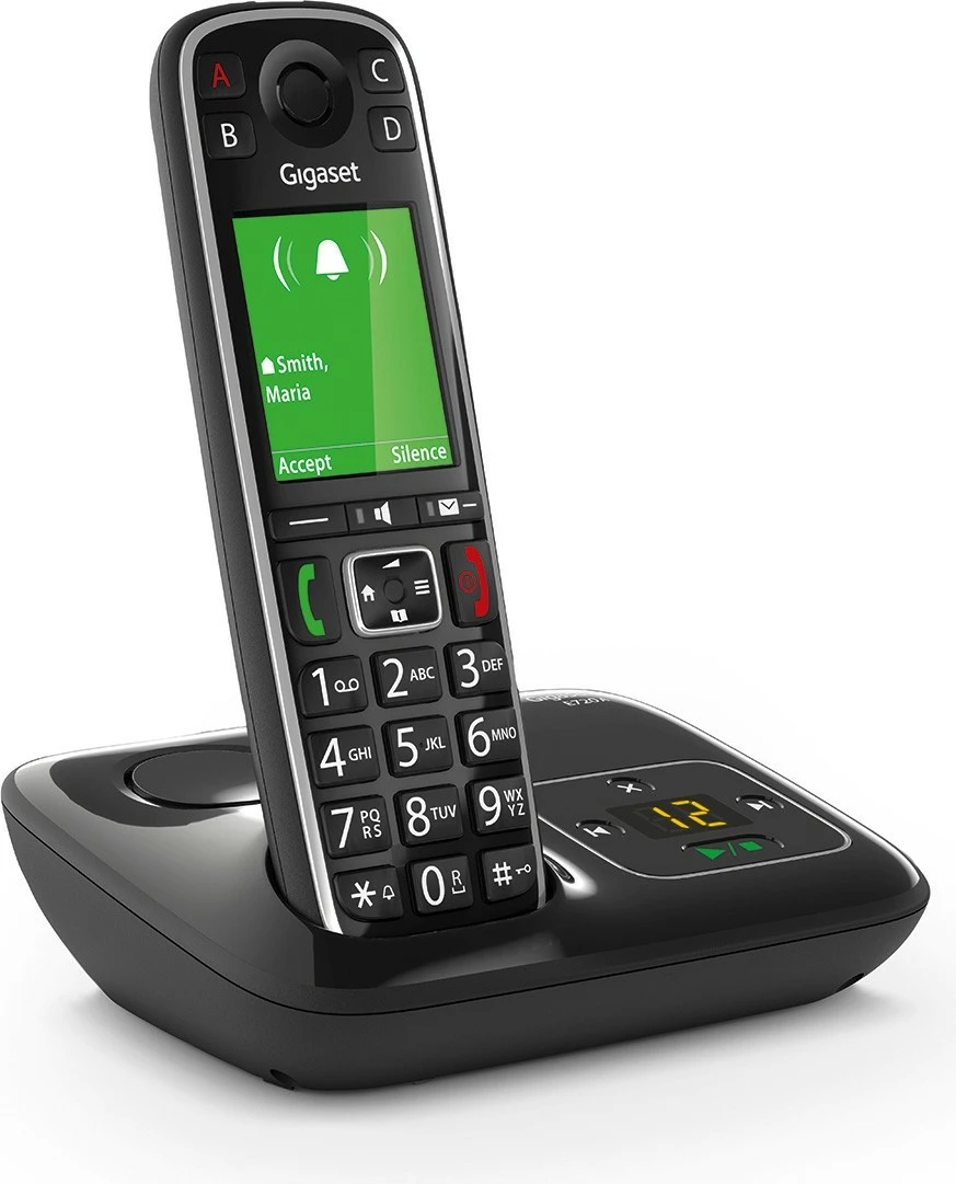 Telefon Gigaset E720A, Analog/DECT, Mbajtës pa tela, 200 kontakte, ID thirrësit, SMS, e zezë