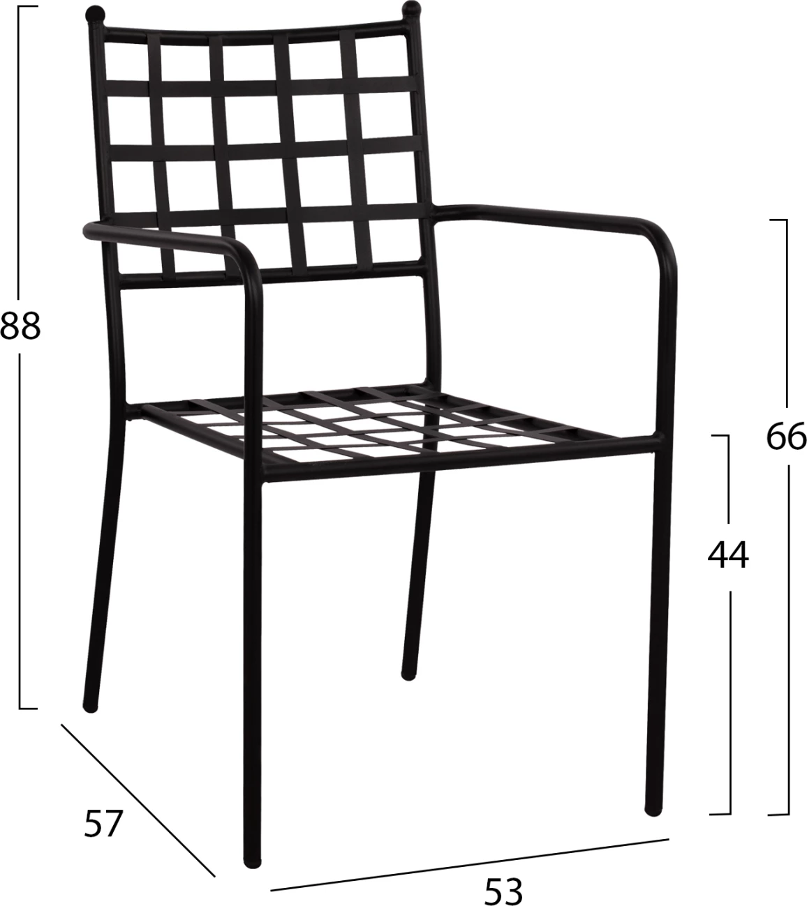 Karrige metalike me krahë, ngjyrë e zezë, FH5508, 46x58x88 cm