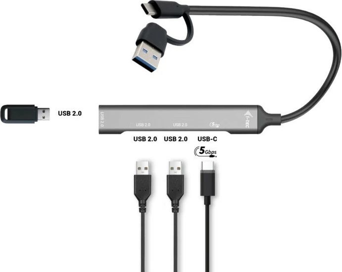 Hub USB i-tec CAHUBMETALMINI4, 1x USB 3.0 + 3x USB 2.0, Metal, Gri