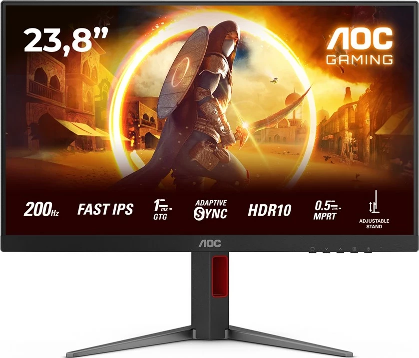 Monitor gaming AOC 24G4HA, 23.8", Full HD, LED, i zi me të kuqe