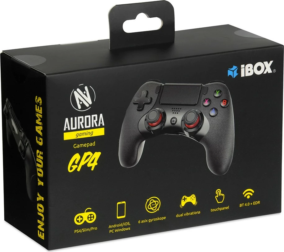 Gamepad iBOX Aurora GP4, wireless, për PlayStation 4, Android, iOS, Windows, e zezë