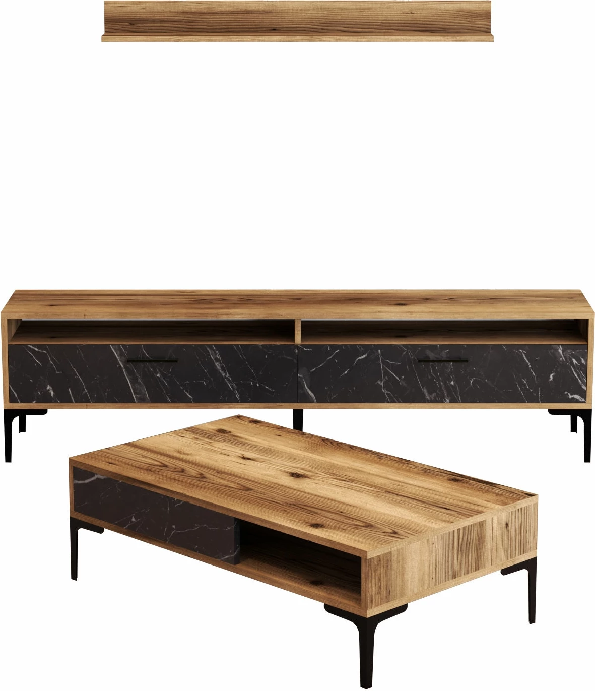 Set mobiljesh për dhomë dite Skye Decor, Istanbul, ngjyrë arre, mermer i zi